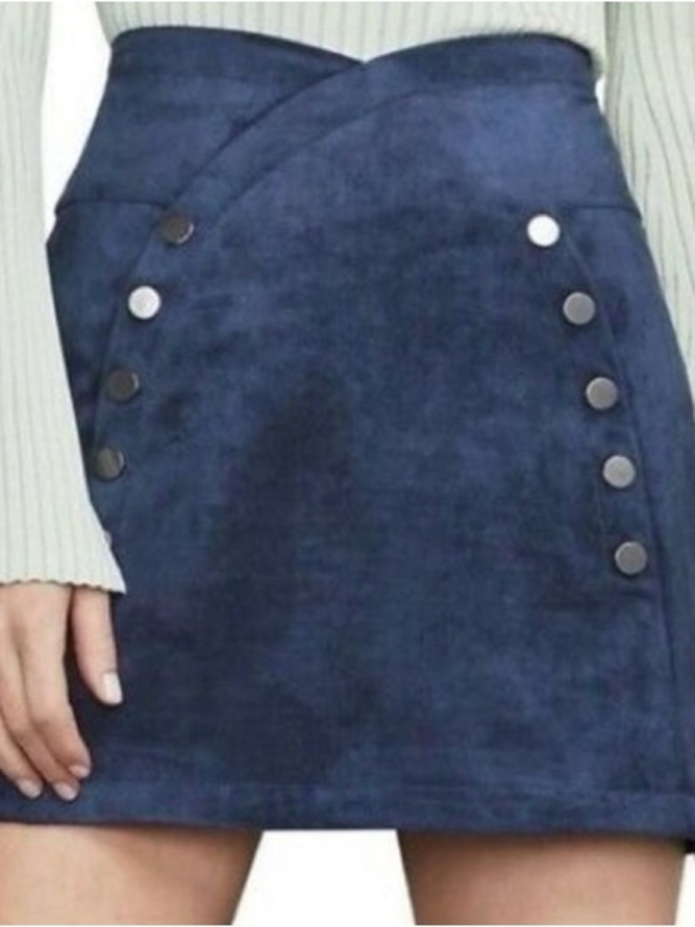BCBGMaxAzria Navy Suede-Look Button Mini Skirt